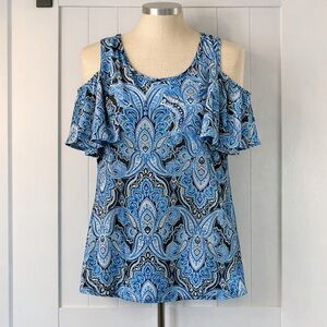 Star Vixen Blue Paisley Cold Shoulder Top 1X